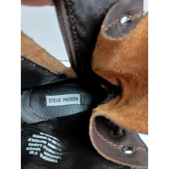 Steve Madden Brown Leather Lace Up Troopa Combat Mid Calf Boots Womens Size 7 - Picture 7 of 7